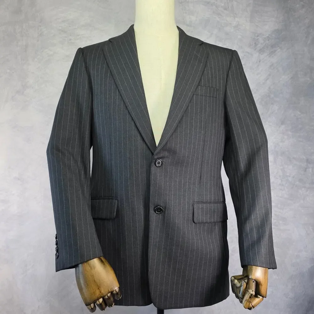 Hickey Freeman Blazer Mens 38R Gray Pinstripe Wool Sport Coat 2 Button USA Union