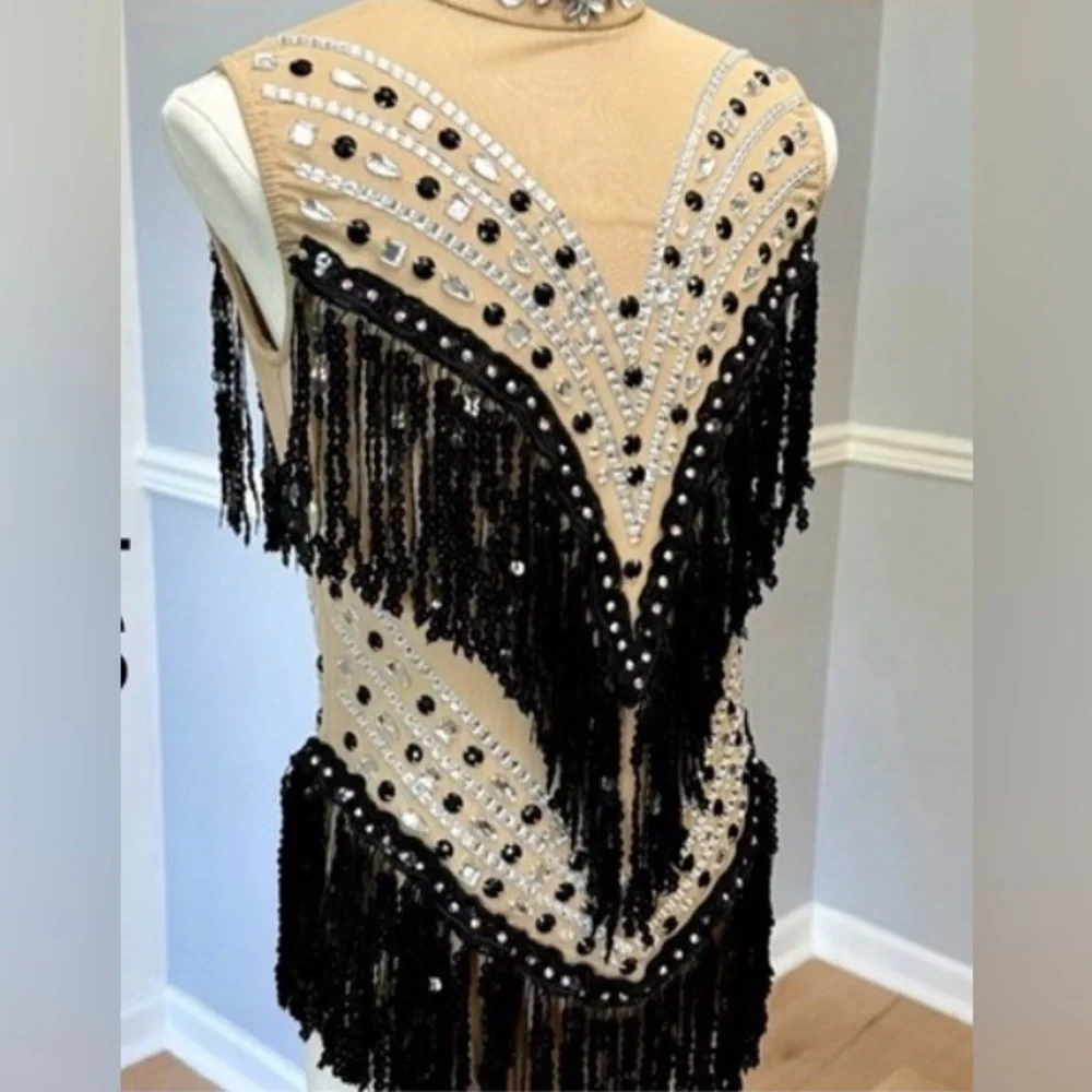 GLAMOUR SIZE XLC‎ DANCE JAZZ COSTUME BLACK AND TAN