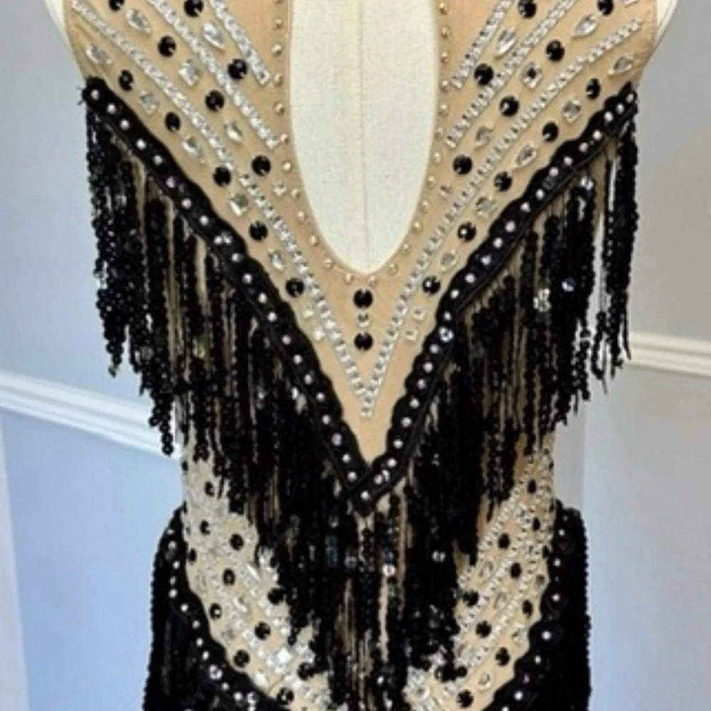GLAMOUR SIZE XLC‎ DANCE JAZZ COSTUME BLACK AND TAN
