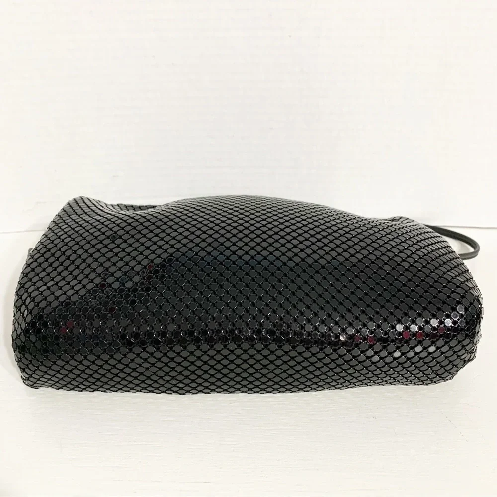 Vintage Whiting and Davis Chainmail Leather Crossbody Shoulder Bag Hinged Frame