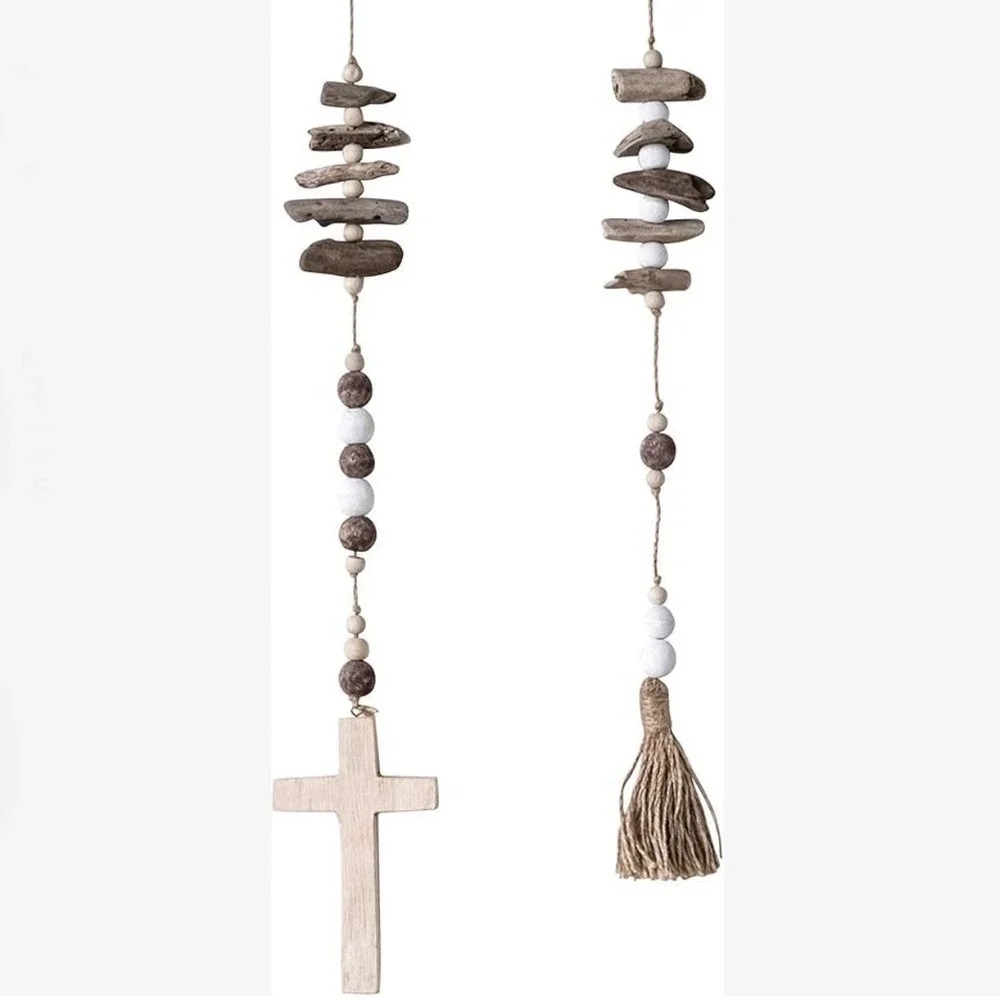 Creative Co-Op Bead & Abaca Cross Wood Garland, Multicolor