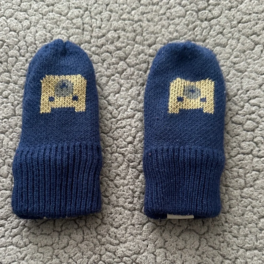 The North Face Kids Navy Blue Mittens with Gold Camera Graphic