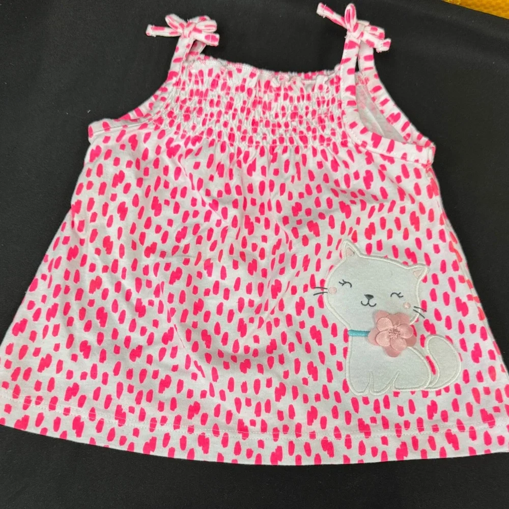 Carter’s Pink and White Polka Dot Kitty Baby 2 piece Short Set size 3 months