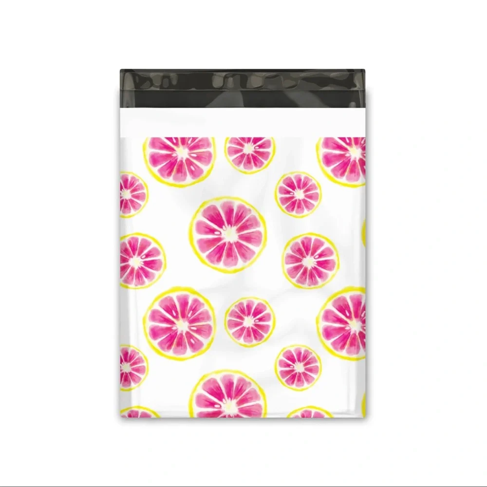 25 Pink Grapefruit Poly Mailers – 10x13 Fruit Shipping Bags – Boutique Packaging