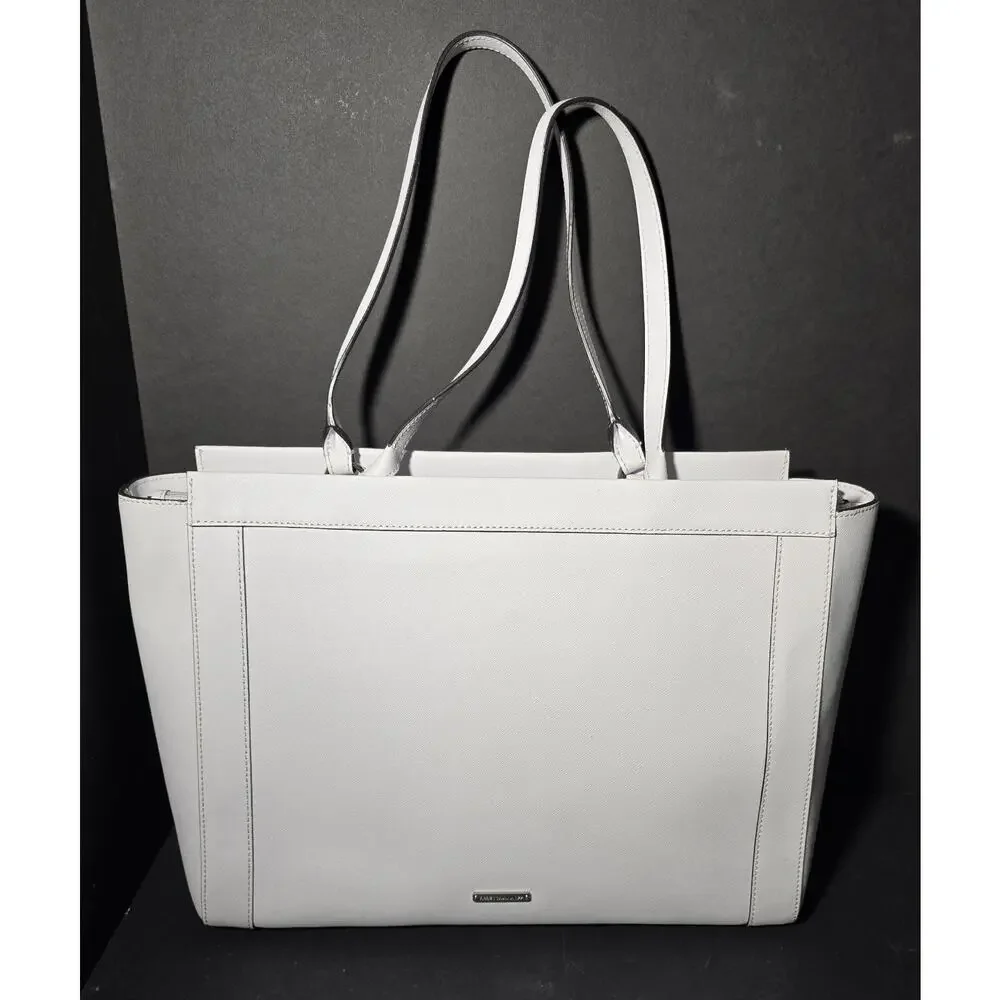 Rebecca Minkoff Monroe Laptop Bag Saffiano Leather Tote Shoulder Purse White NEW