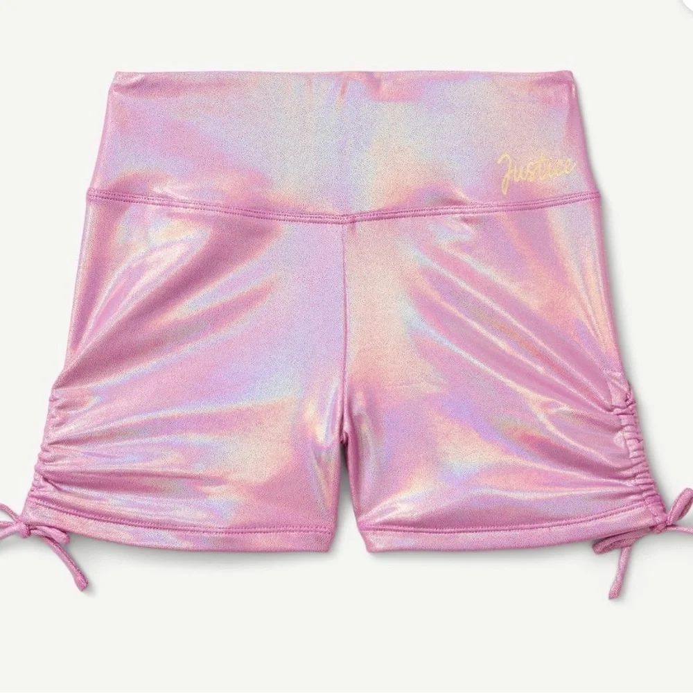 GIRL'S SIZE 5-6 JUSTICE ALL OVER FOIL DANCE & GYMNASTICS SHORTS Purple New