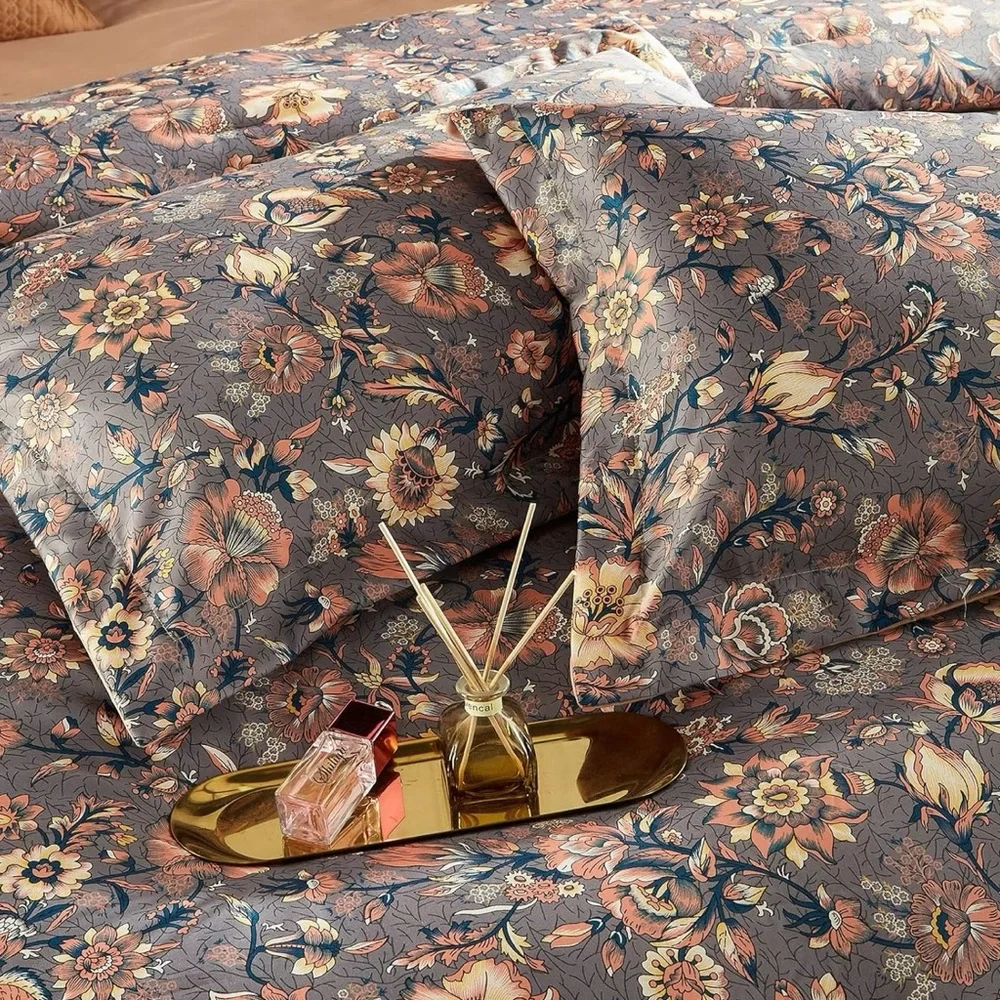 NEW Anthropologie Purple Floral Boho Queen / King Comforter Bedding & Sham Set