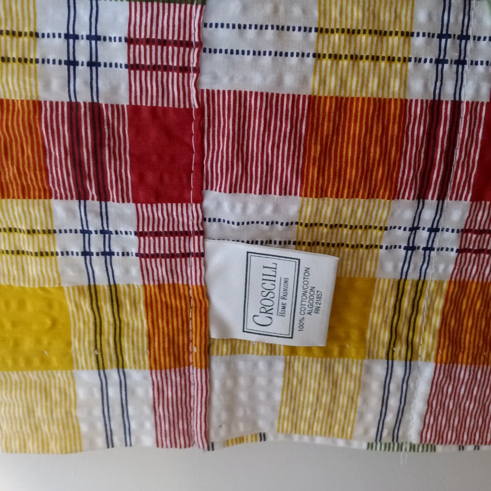 Vintage Croscill Seersucker Plaid Brights Window Valance Made In USA