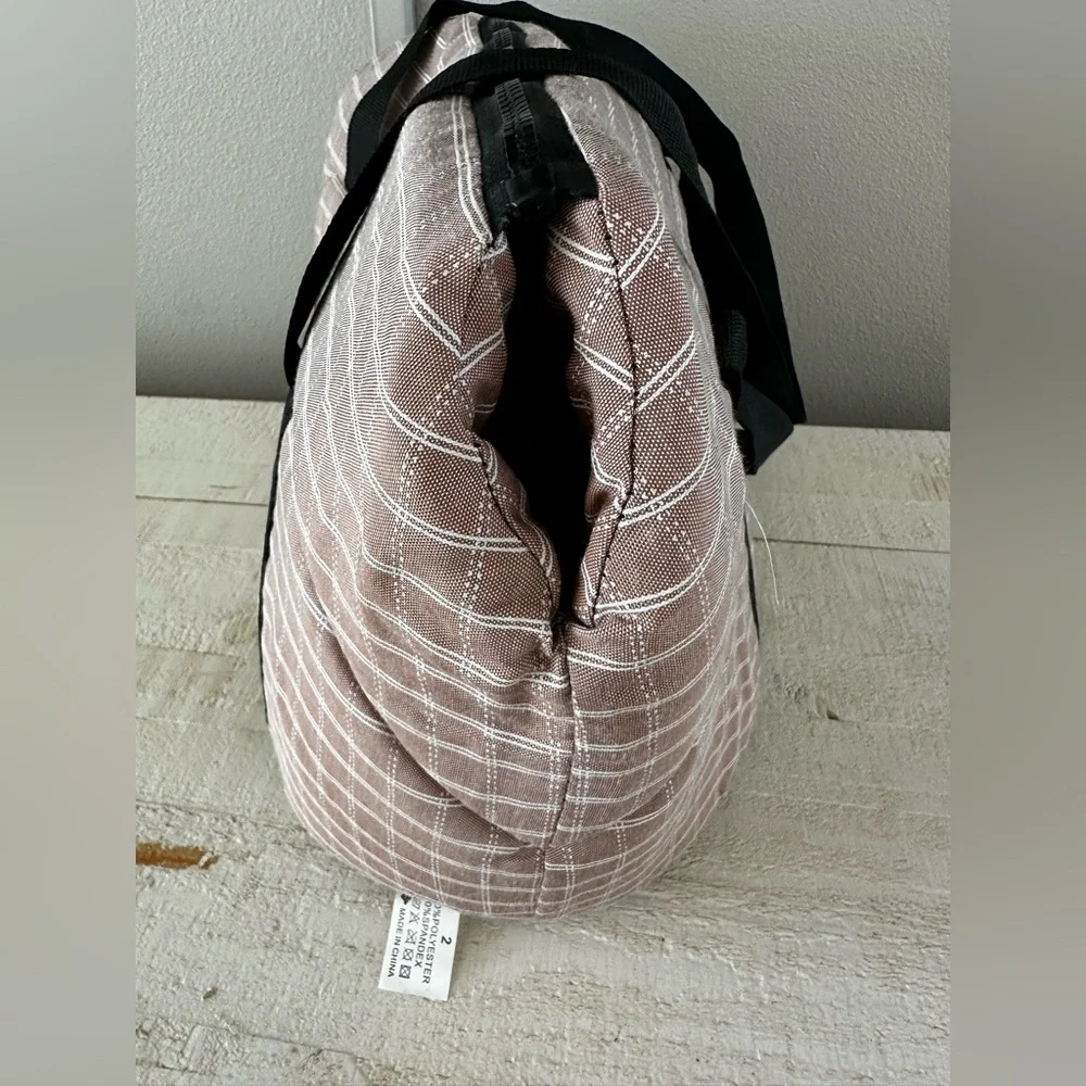 Checkered Taupe Pet Carrier Tote with Black Straps