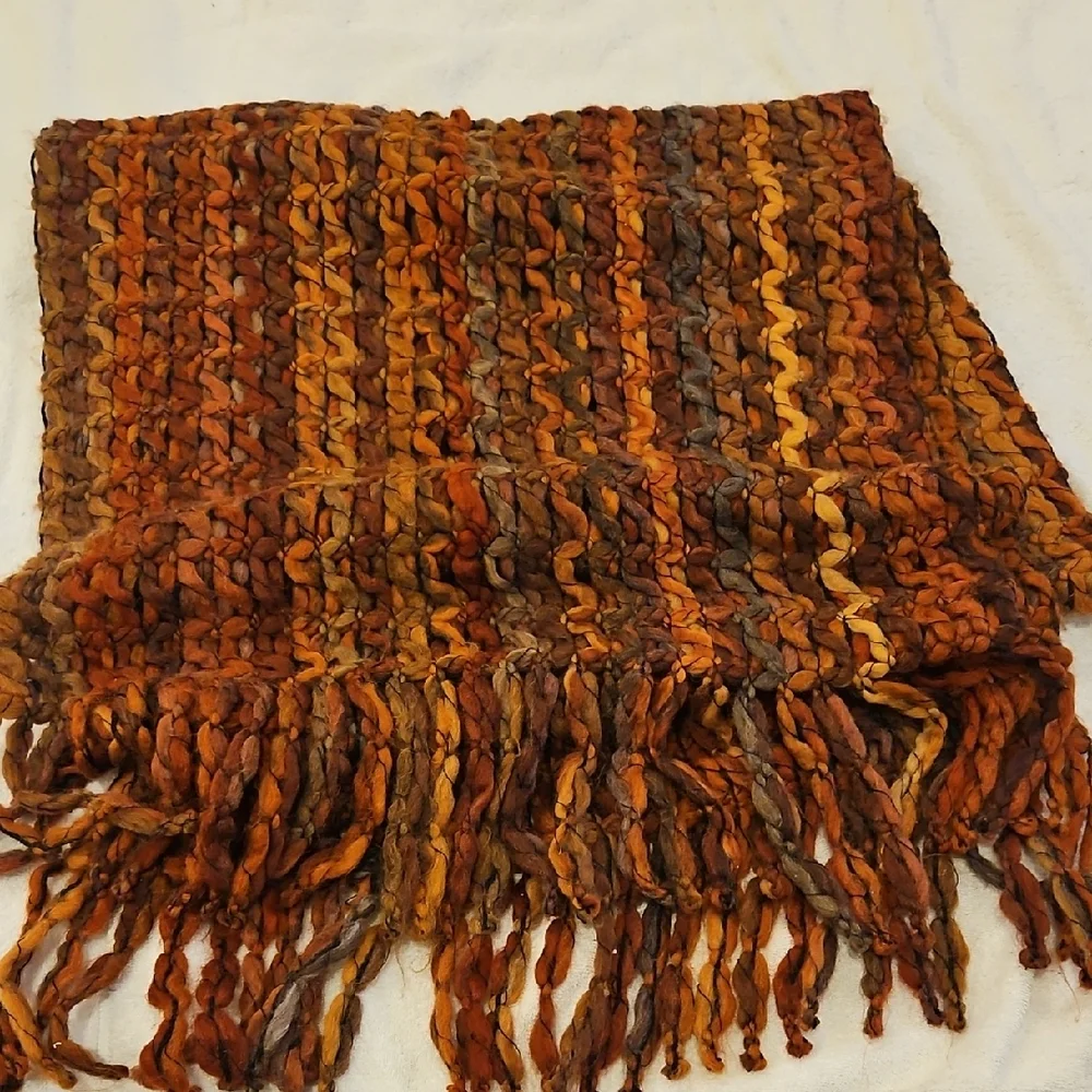 Helwn Welsh Italian Multicolor woven Orange Multicolor Fringe Shawl Scarf