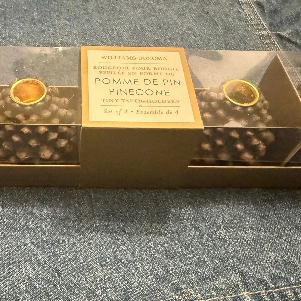 Williams Sonoma Pinecone Tiny Taper Candle Holders - Brown