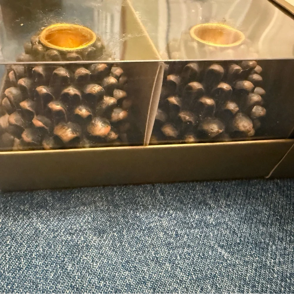 Williams Sonoma Pinecone Tiny Taper Candle Holders - Brown