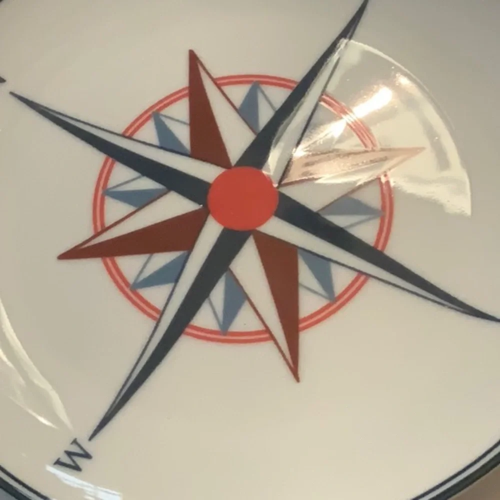 Williams Sonoma Compass Accent  4 Plate Set - White, Blue & Brown