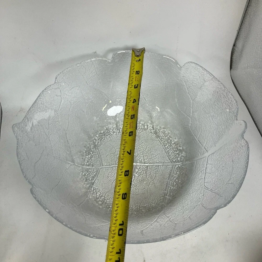 Crate Barrel Bowl 10 Inch Clear Decorative Leaf Pattern Glass Polish Modern‎