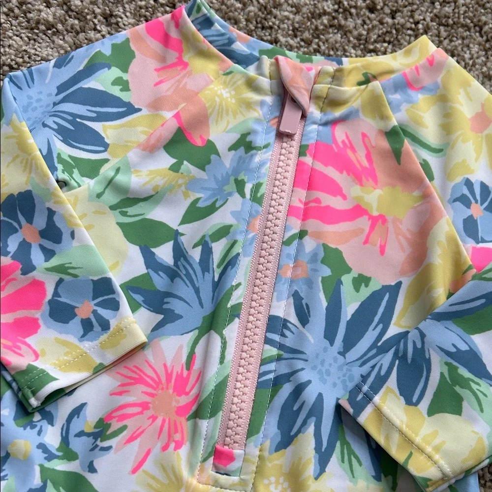Old Navy One Piece Pastel Floral Long Sleeve Baby Swimwear, Size 3-6 Months