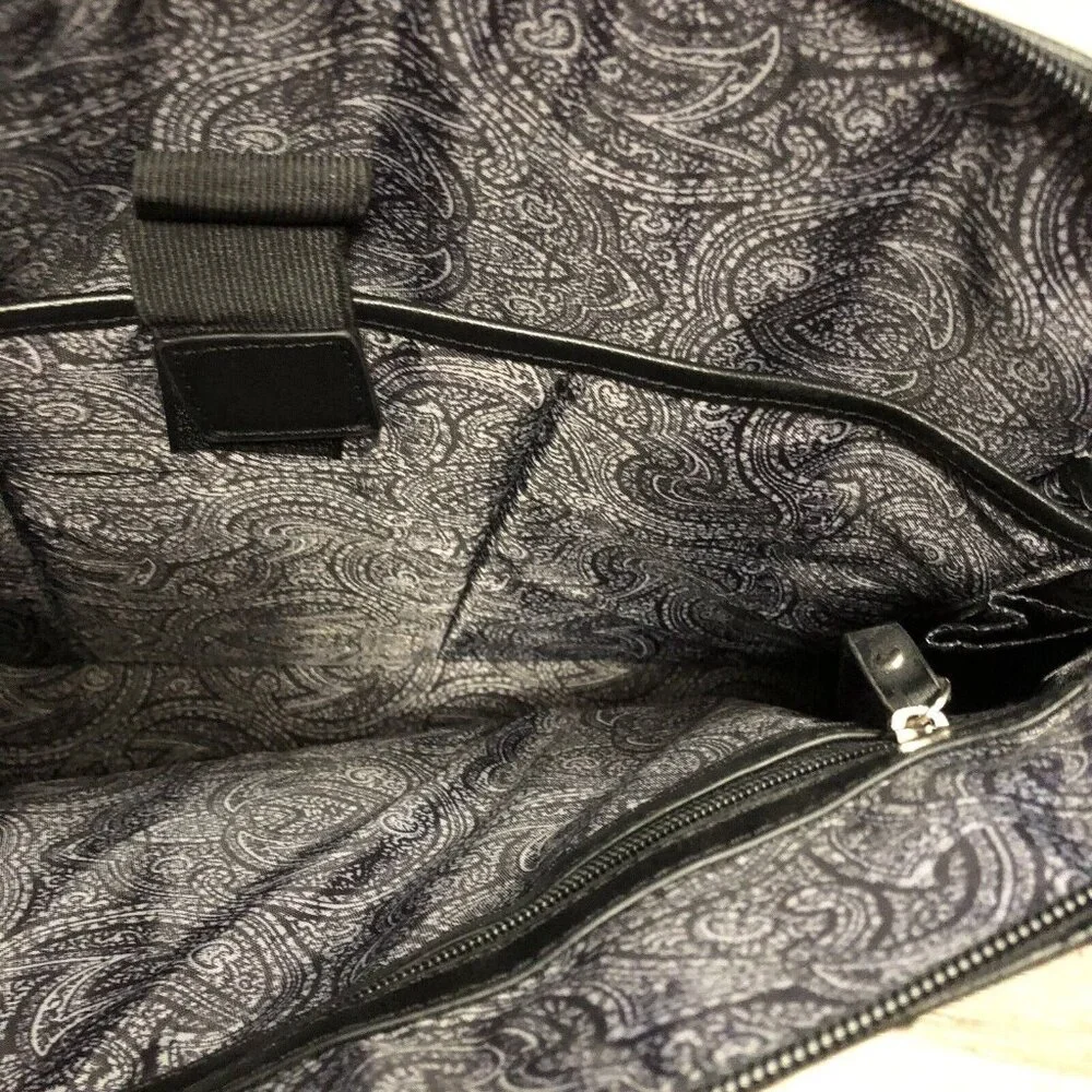 Franklin Covey Classic Leather Briefcase Handle Black Bag Paisley Interior‎
