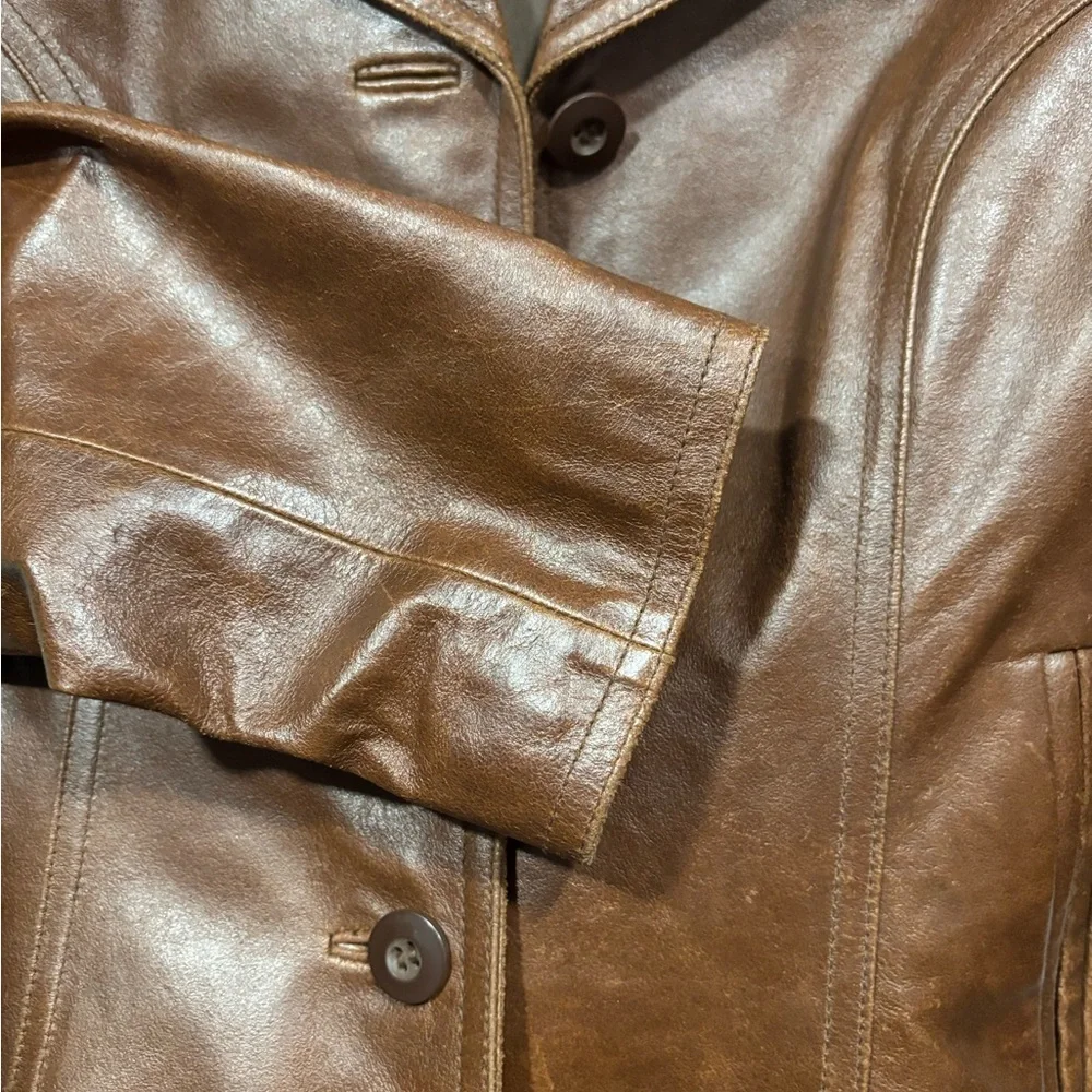 Wilson Classic Brown Leather Button-Front Jacket Size Small