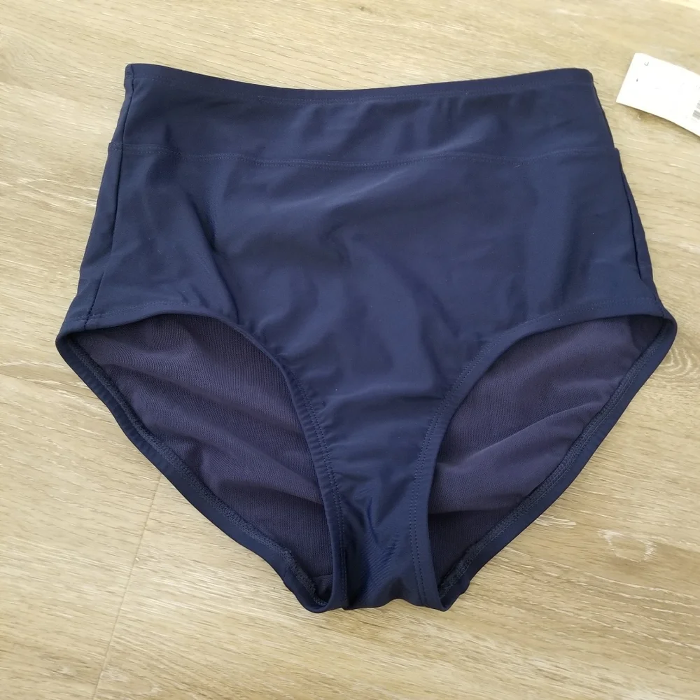 NWT Lands' End Navy High Rise  Bikini Bottom Size XS