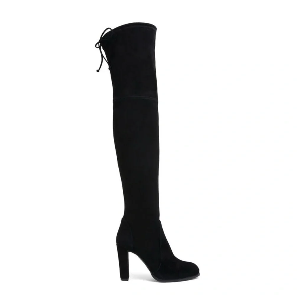 New Stuart Weitzman Highland Over The Knee Boot Black Suede Sz 9