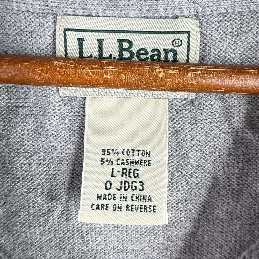 L.L. Bean Men's Gray 95% Cotton 5% Cashmere V-Neck Knit Sweater Size L Regular