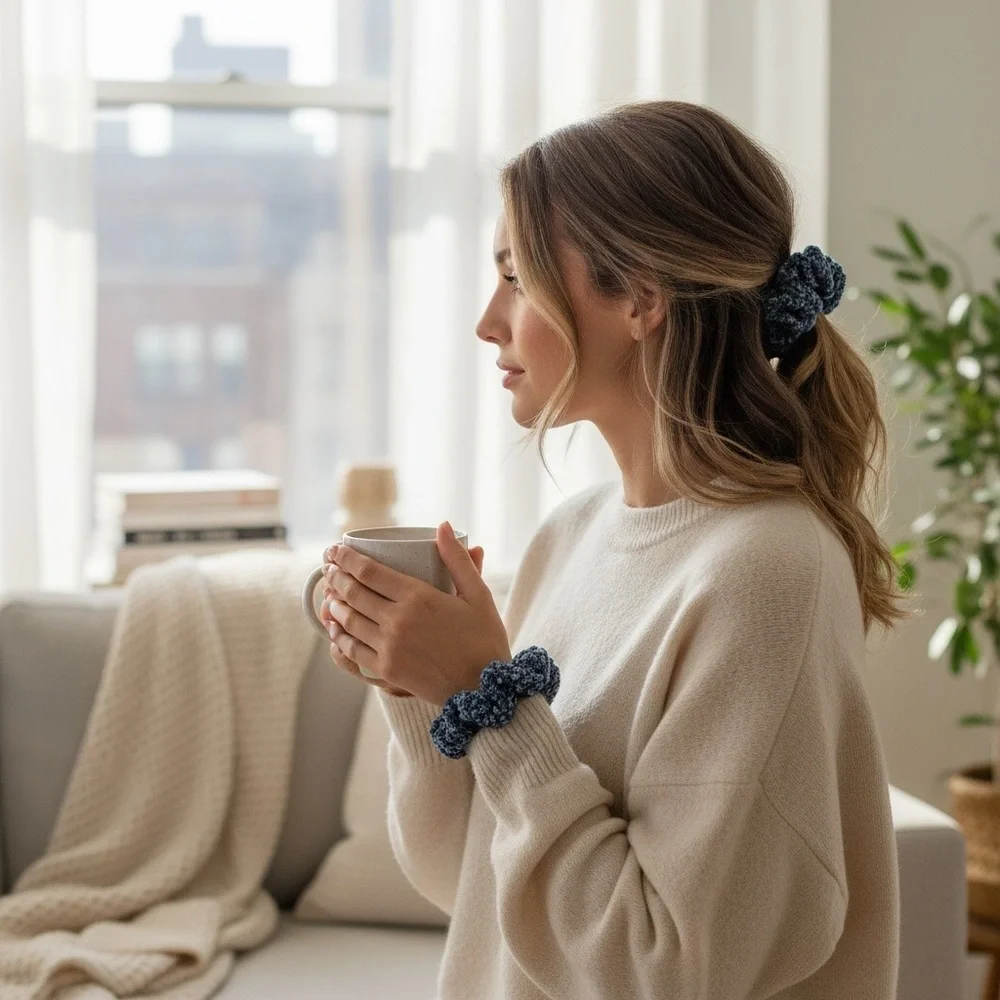 Chic Blue & White Hair Scrunchie