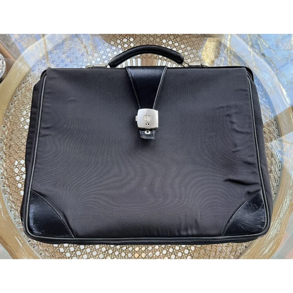 Dunhill Vintage Black Leather & Canvas Expandable Business Briefcase
