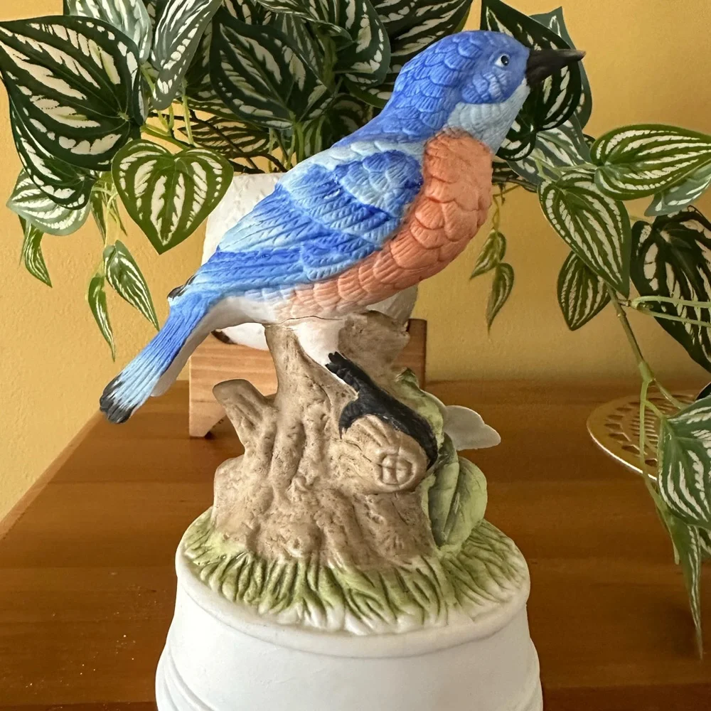 Blue and Peach Decorative Bird Figurine for Birds & Pet Decor