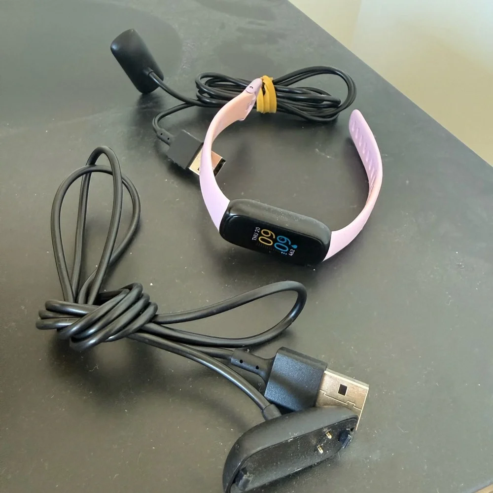 For parts — Lilac FitBit inspire 3 and two USB chargers