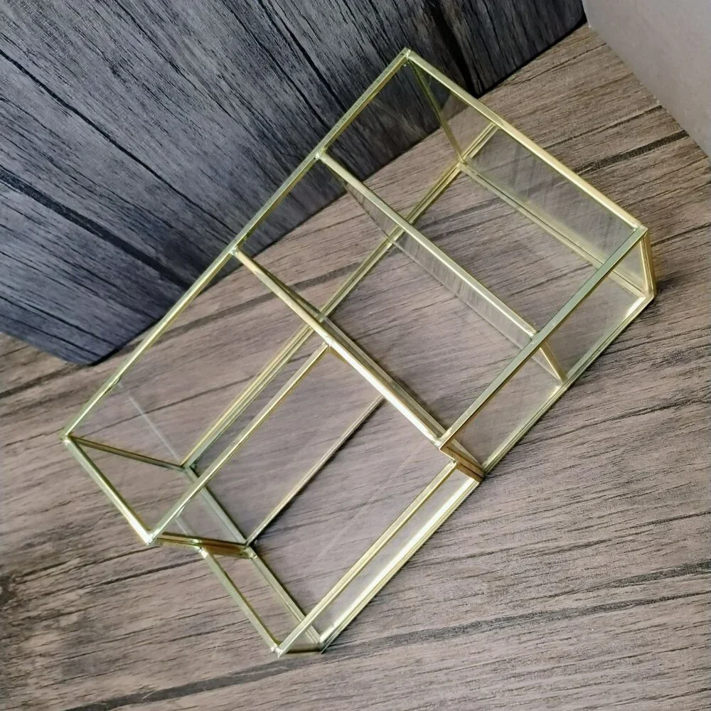 Glass & Brass Tone Vanity Organizer for Makeup, Desk, Bathroom Storage