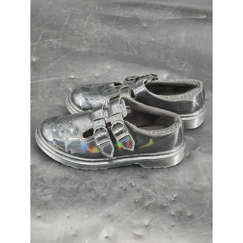 Dr. Martens 8065J Mary Jane Rainbow Black Patent Leather Kids Shoes US 3