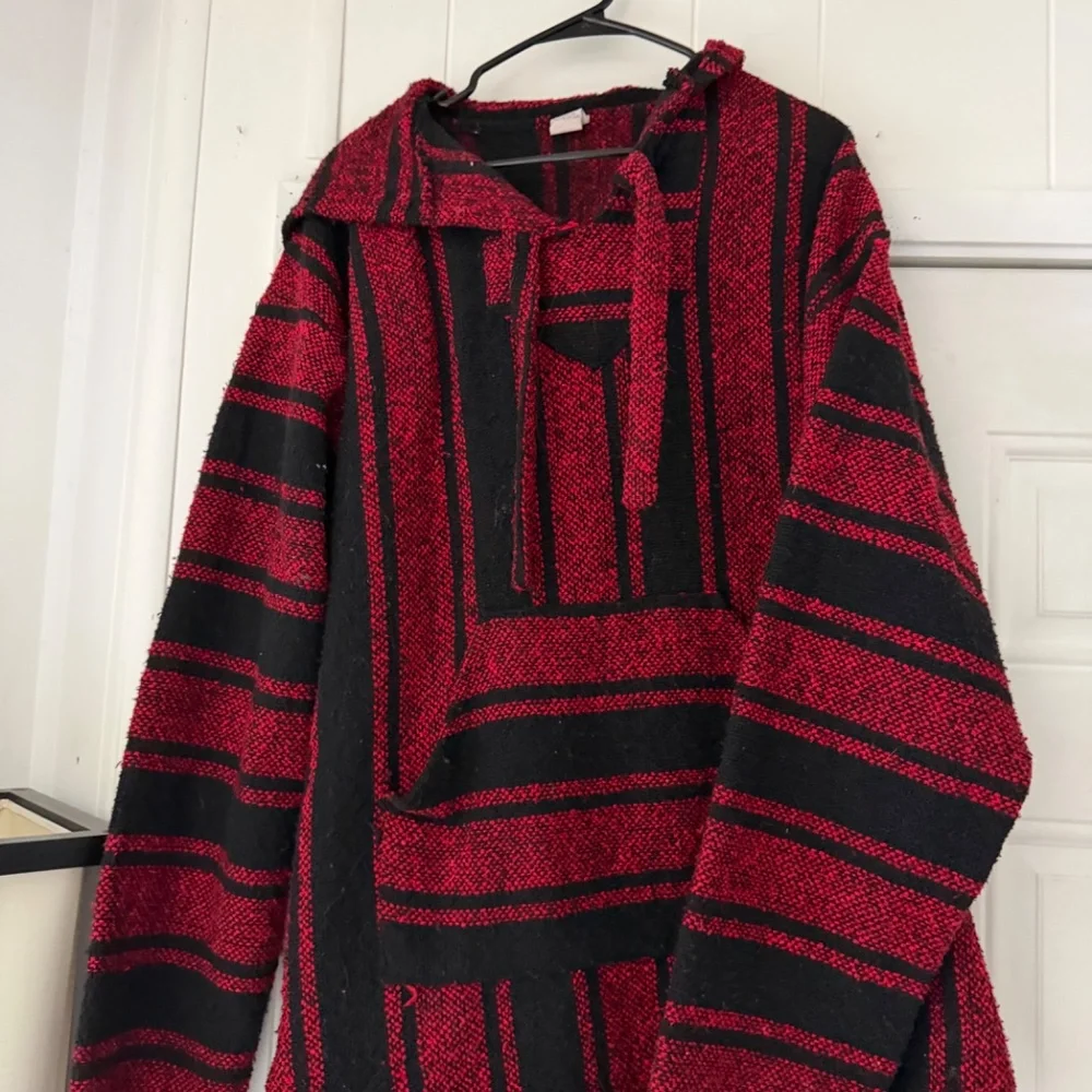 Bold red and black Lina Men's Red and Black Striped baggy oversized hippie hoode