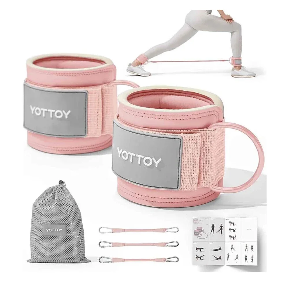 YOTTOY Ankle Resistance Bands with Cuffs, Adjustable Ankle Straps for Leg Pink