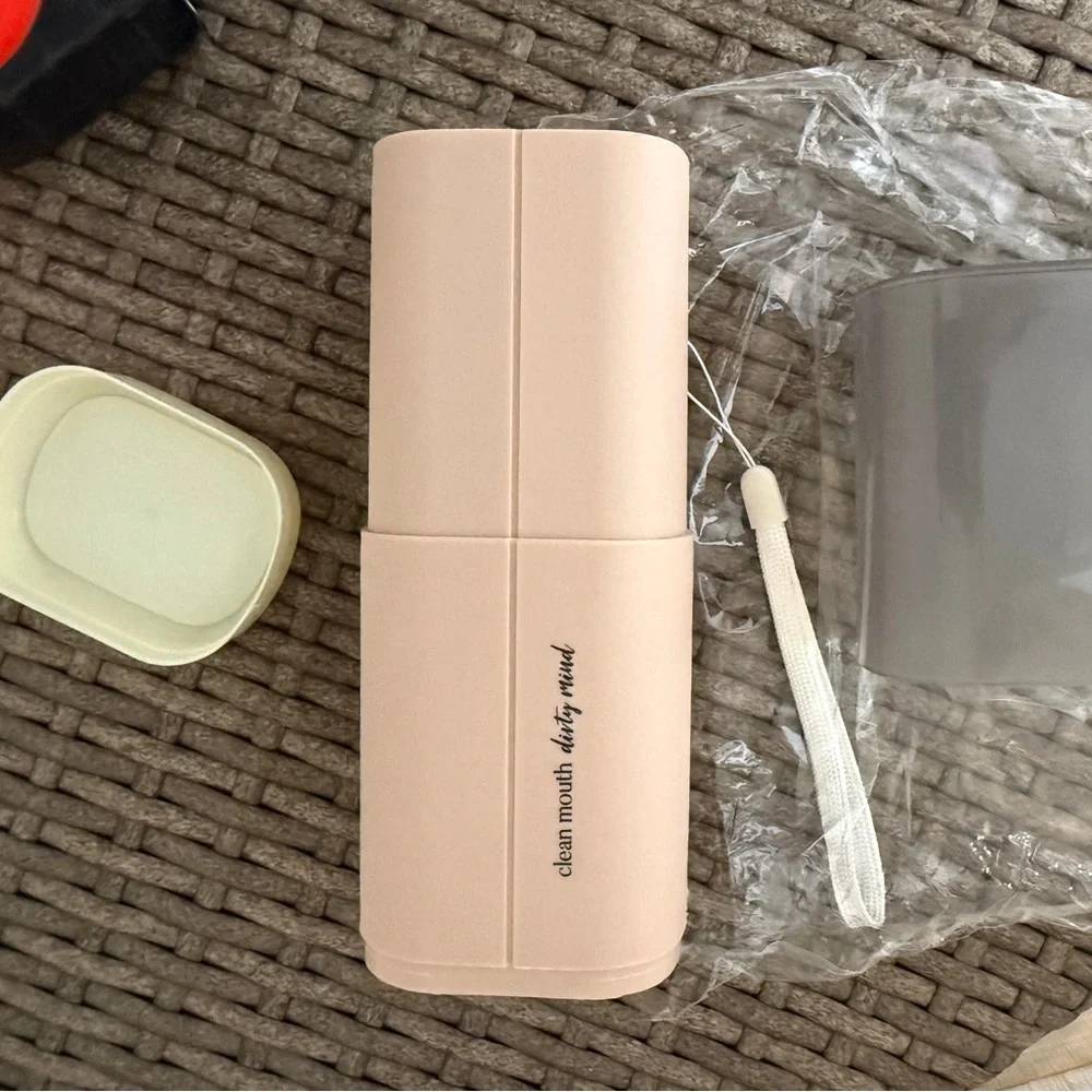 Neutral Beige Travel Umbrella with Wrist Strap