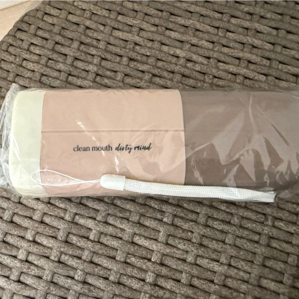 Neutral Beige Travel Umbrella with Wrist Strap