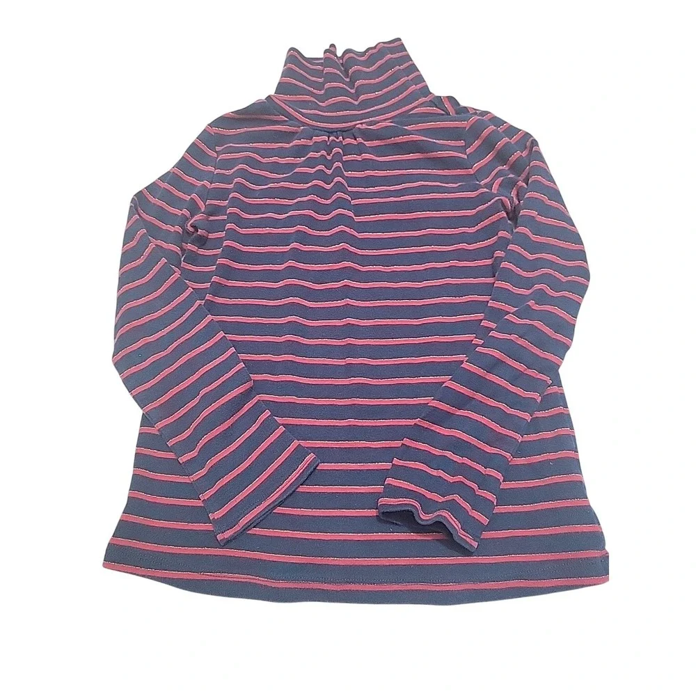 OshKosh Bgosh Girls Navy Red Striped Metallic Sparkle Turtleneck Top Size 7