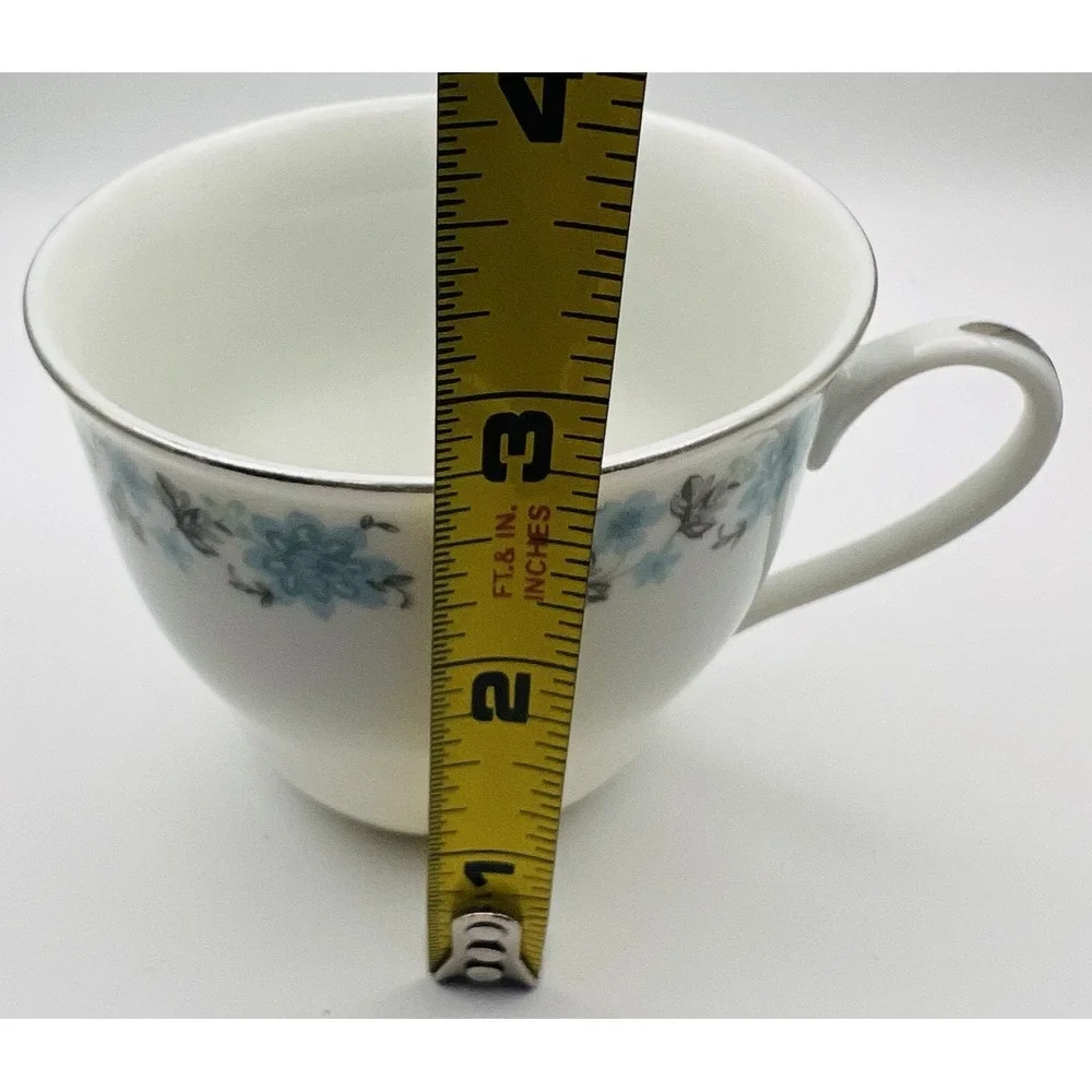 Vintage China Teacup Saucer Blue Silver Floral Porcelain Cottagecore Tea Set