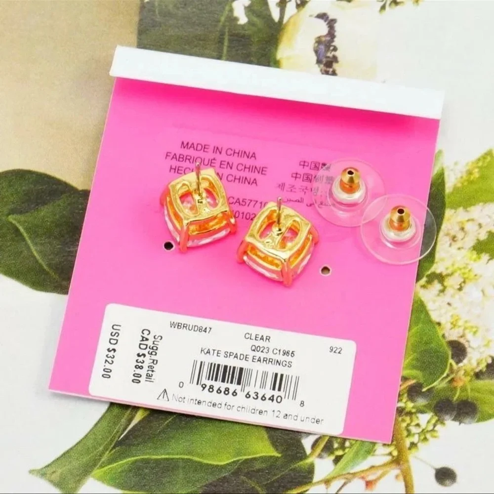 Kate Spade New York Mini Small Square Studs Earrings Clear Gold