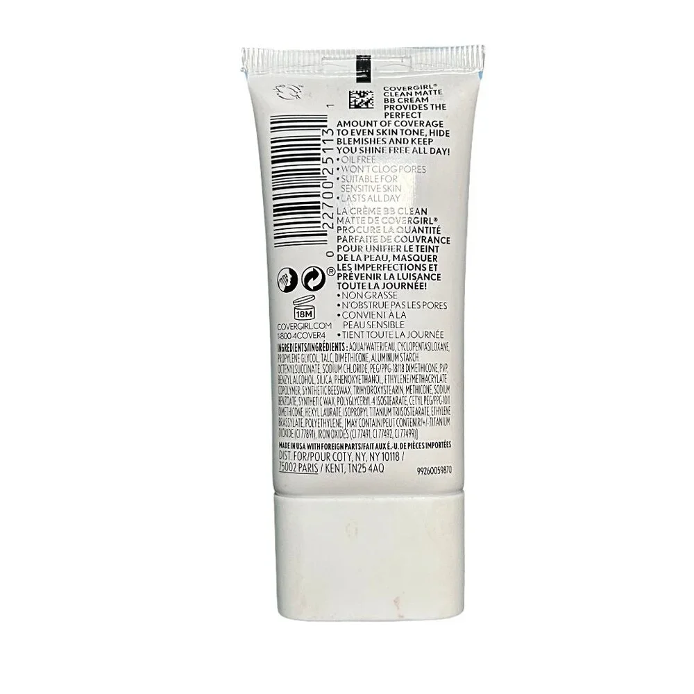 Covergirl Clean Matte BB Cream 530 Light Medium Oily Skin 1oz New