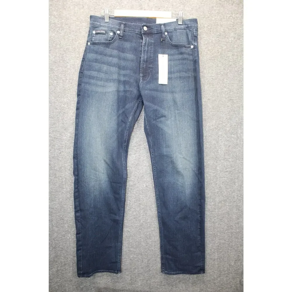 Calvin Klein Mens Jeans Standard Straight Dark Wash Blue 34x32