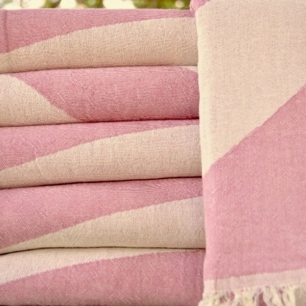 Wonderland Tapestry Curtain Mauve Pink & Ivory Soft 100% Organic Cotton Fringe