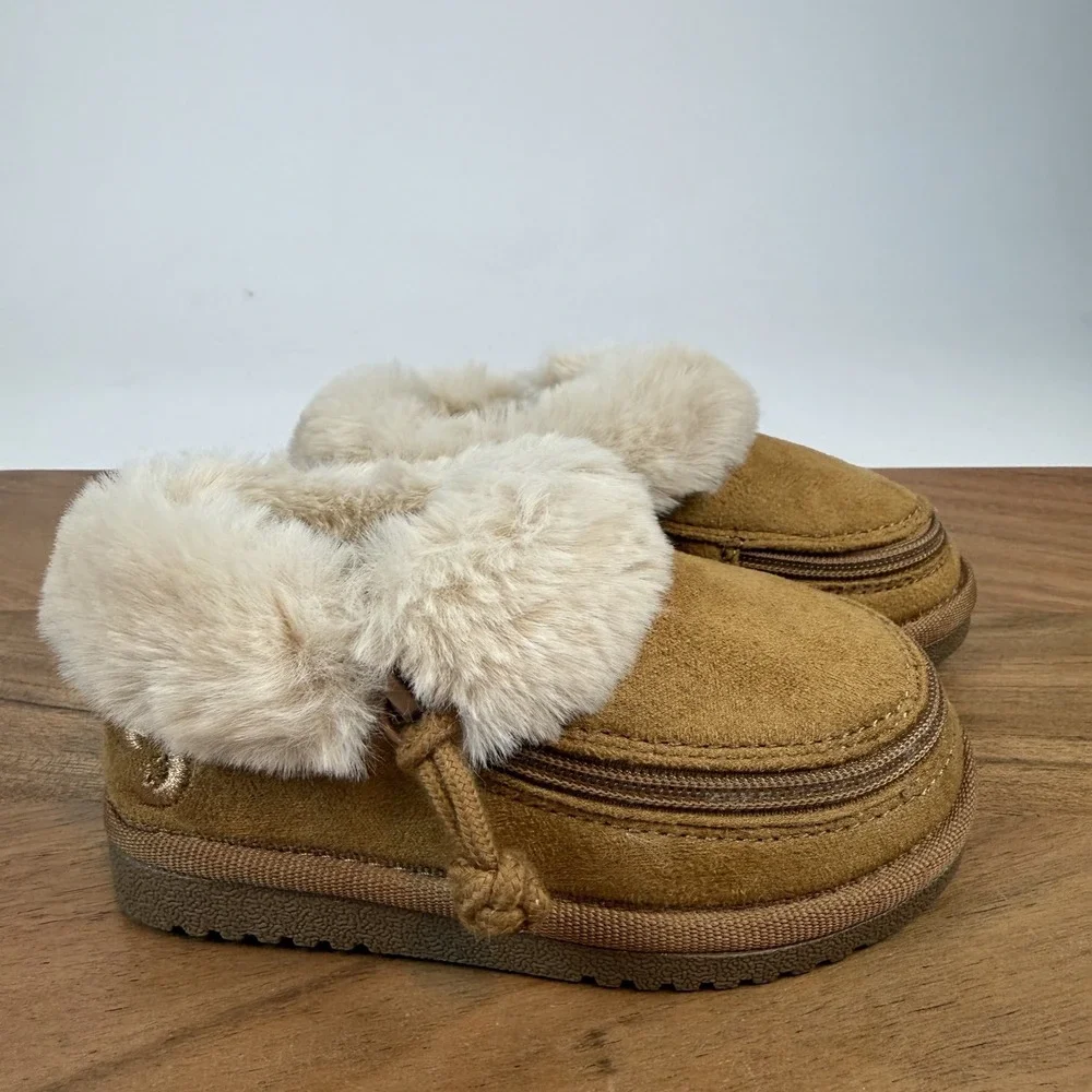 New Little Kids Billy Cozy Chestnut Fur Trim Lined Casual Slippers Size 6 C NIB