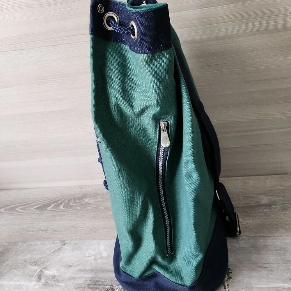 Vintage NAUTICA Green Blue Heavy Canvas Draw Pull String Sailor Seaman Sling Bag