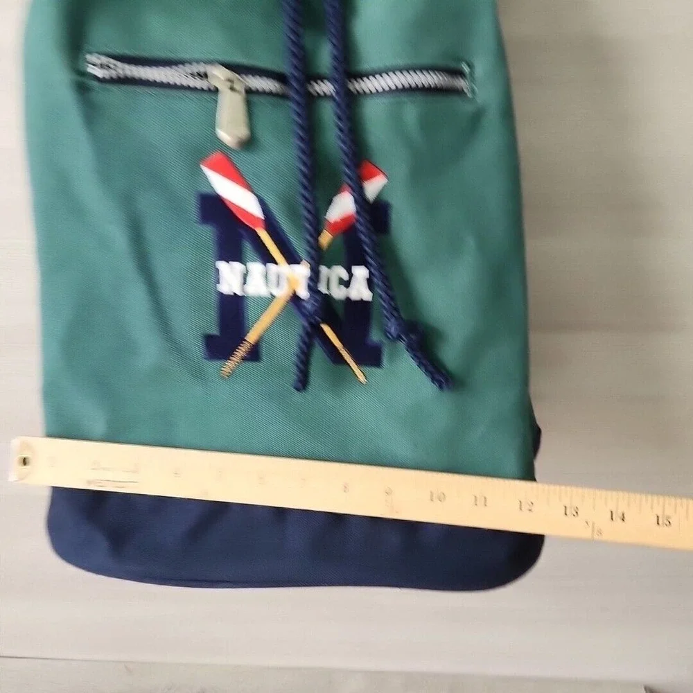 Vintage NAUTICA Green Blue Heavy Canvas Draw Pull String Sailor Seaman Sling Bag