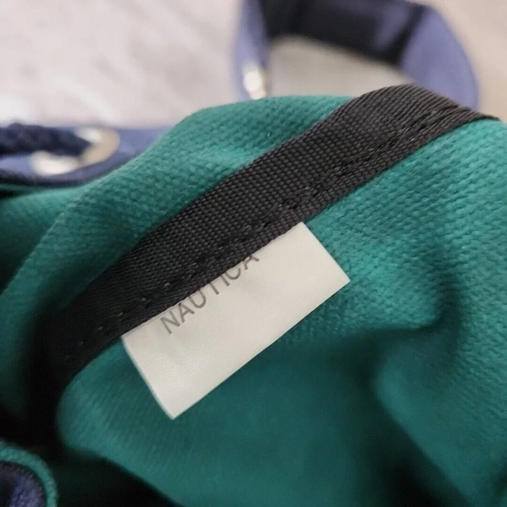 Vintage NAUTICA Green Blue Heavy Canvas Draw Pull String Sailor Seaman Sling Bag