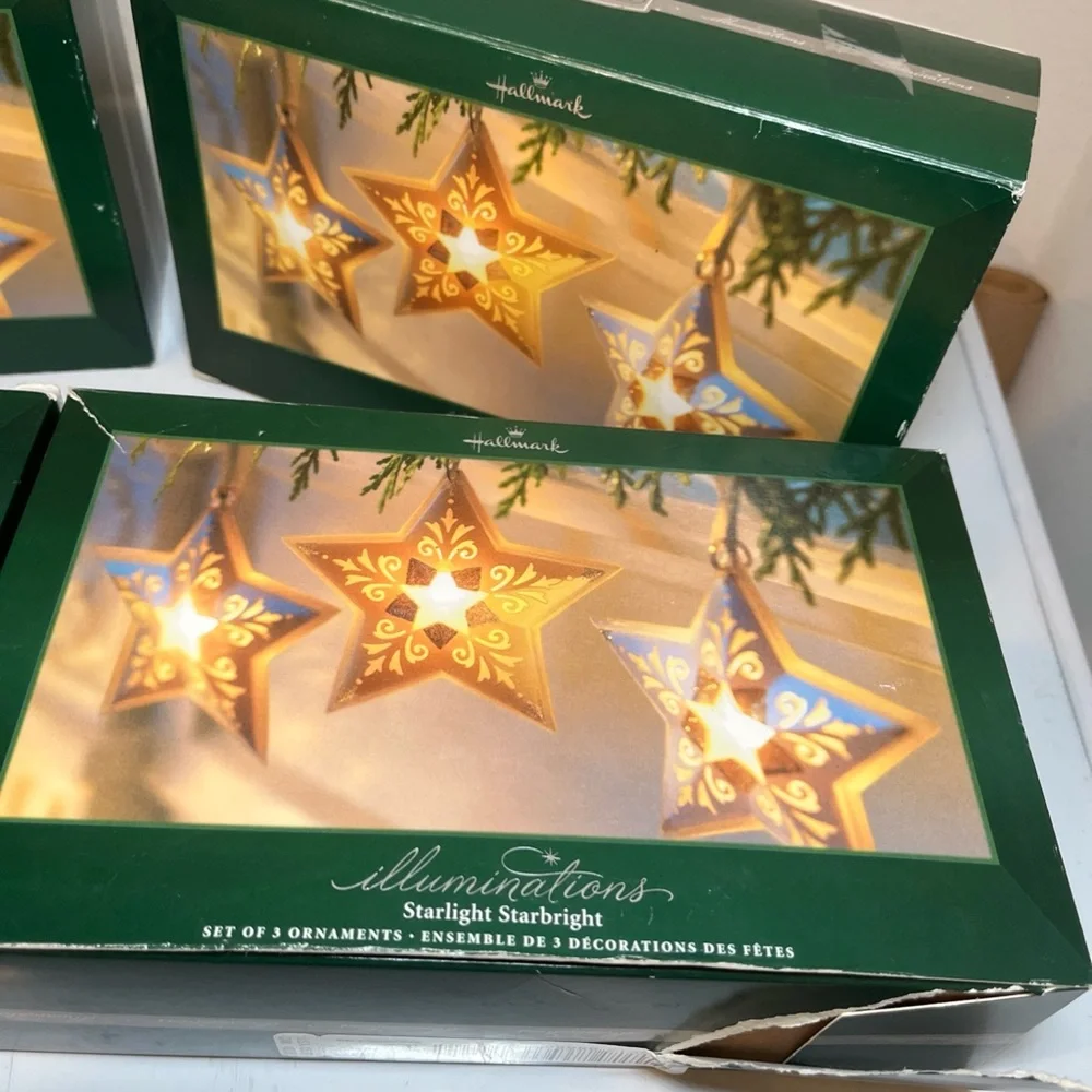 VTG Hallmark Illuminations Starlight Starbright Ornaments 4 Boxes