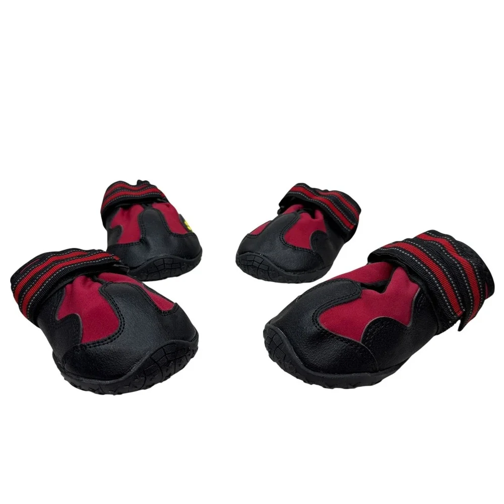 Dog Boots Shoes Paw Protectors Size 7 Red Black Reflective Straps Anti-Slip Sz 7