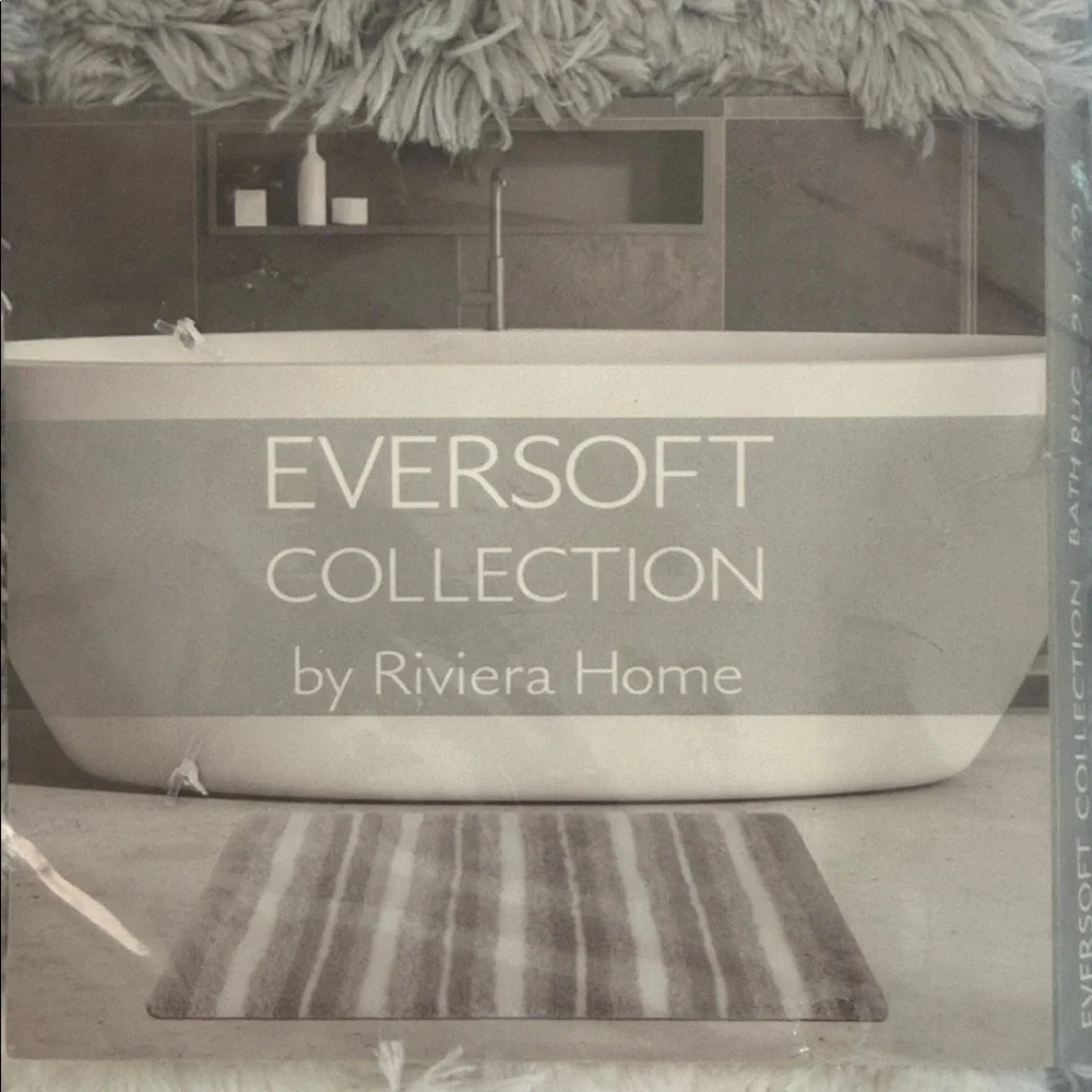 Eversoft Collection Bath Rug by Riviera Home - Silver Striped Bath Rug