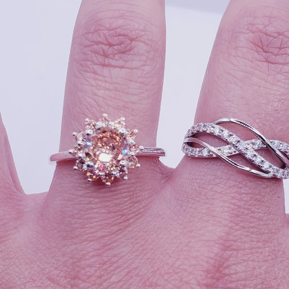 Champagne Halo 925 Sterling Silver Ring