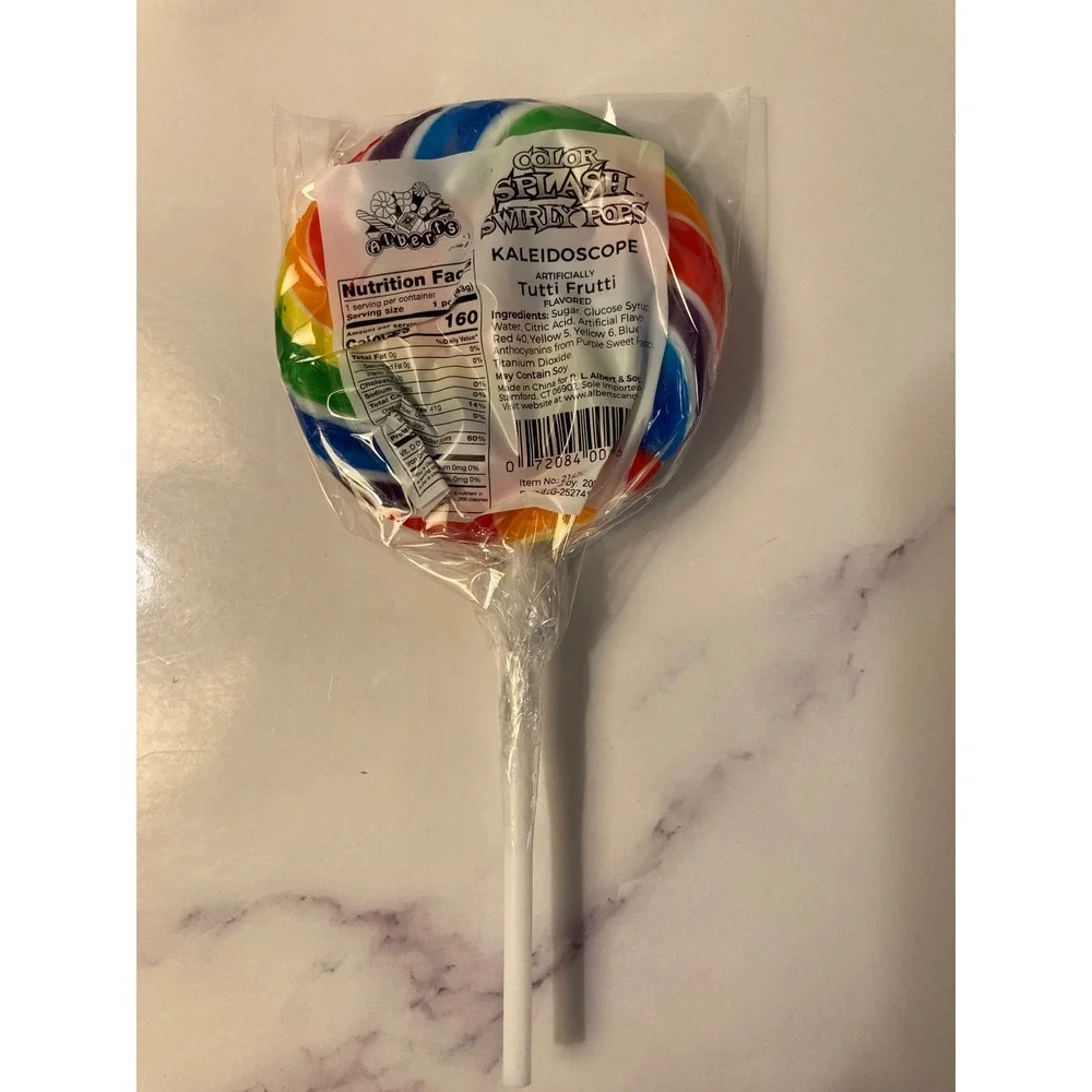 One Alberts Color Splash Swirly Pop Kaleidoscope Tutti Frutti Lollipop 1.5oz