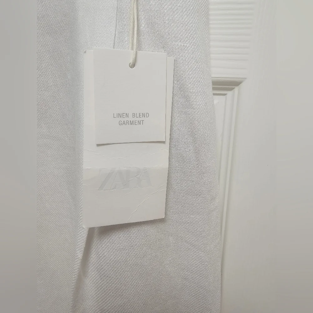 ZARA Ivory Linen Blend Wide Leg Pants Size S NWT High Waist Flowy Pockets Chic